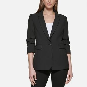 Dkny Black Blazer with Notched Lapels and Tailored Silhouette